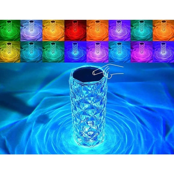 Crystal Diamond Rose Table Lamp, 16 Colors USB Charging Touch Lamp - Picture 2 of 13